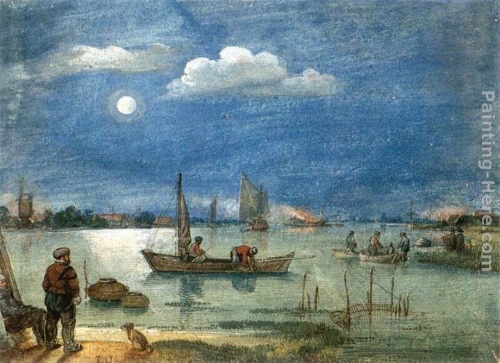 Hendrick Avercamp Fishermen by Moonlight